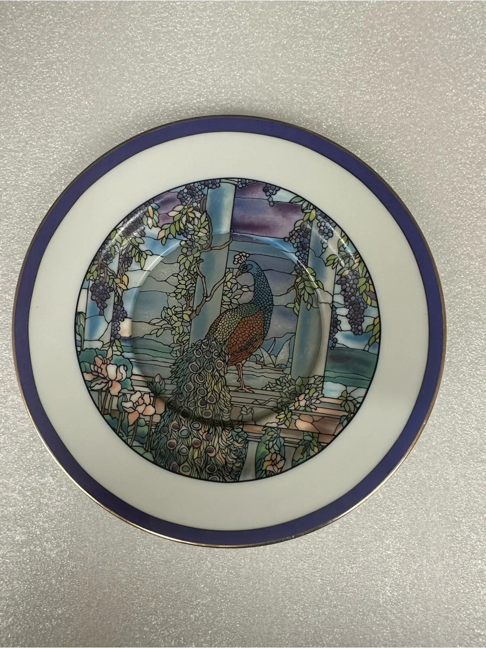 Vintage Decorative Peacock Motif Porcelain Plate - Golden rim.